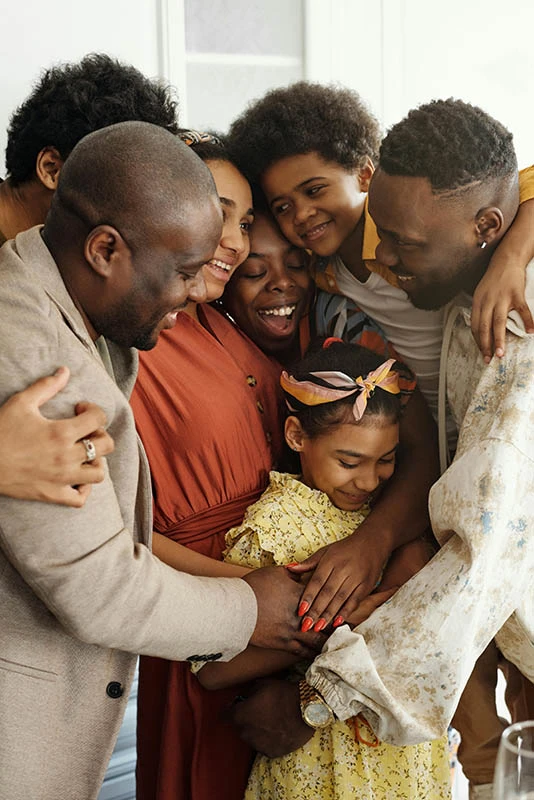 Happy family hugging